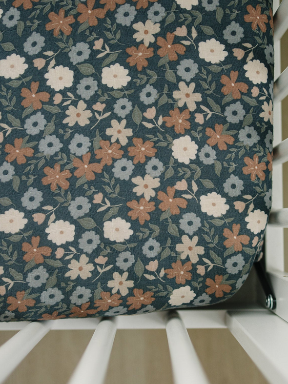 Midnight Floral Muslin Crib Sheet