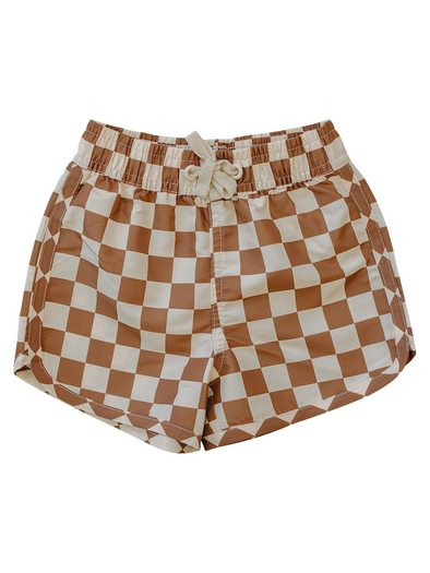 Rust Checkered Swim Shorts