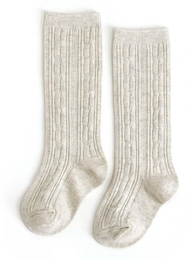 Heathered Ivory Cable Knit Knee High Socks
