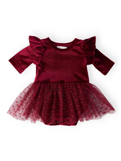 Cranberry Velvet Tutu Bodysuit