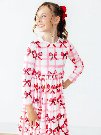 Bow La La Long Sleeve Twirl Dress