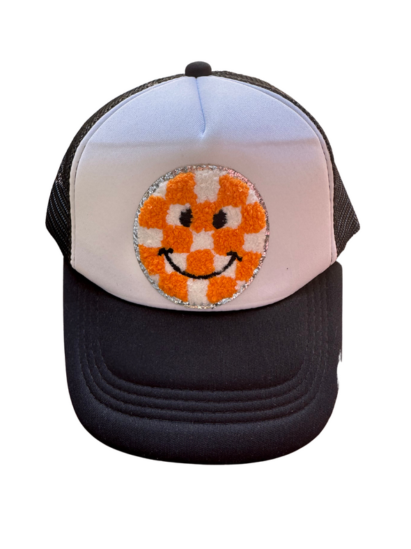 Smiley Check Chenille Patch Trucker Hat