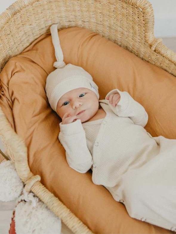 Copper Pearl Moonstone Rib Knit Newborn Knotted Gown