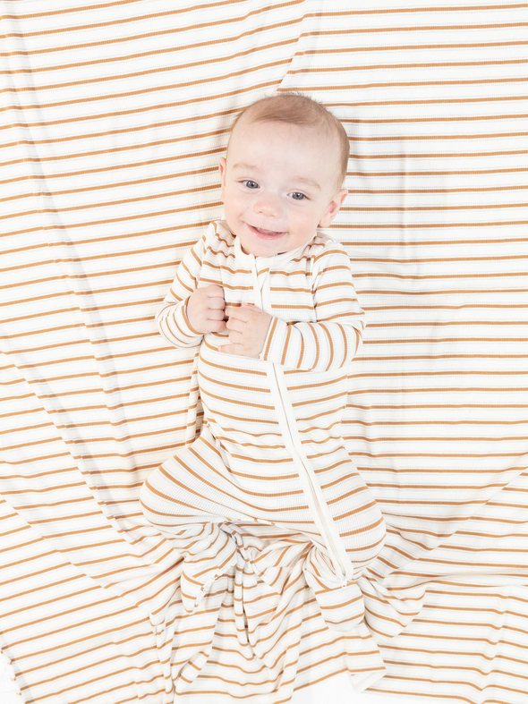 Vintage Brown Stripe Zipper Footie