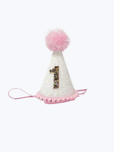 Pink & White Small "1" Party Hat