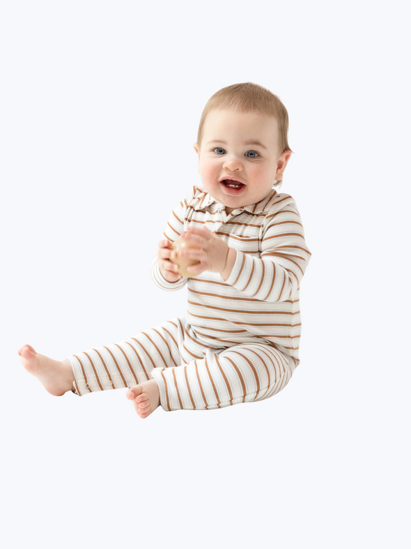 Vintage Brown Stripe Polo Romper