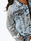 Siver sequin Washed Denim Jacket
