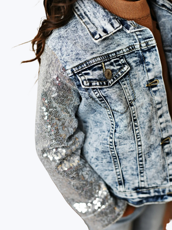 Siver sequin Washed Denim Jacket