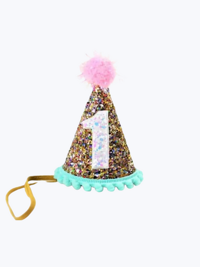 Aqua Trim Confetti "1" Party Hat