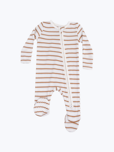 Vintage Brown Stripe Zipper Footie