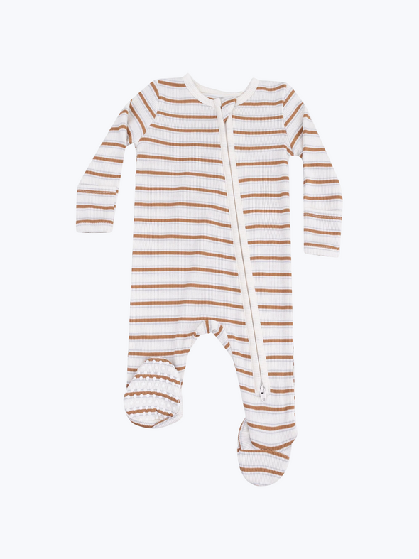 Vintage Brown Stripe Zipper Footie