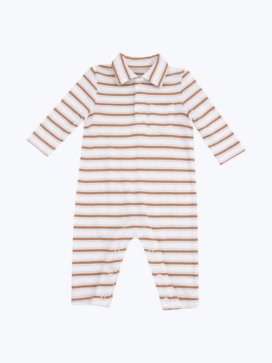 Vintage Brown Stripe Polo Romper