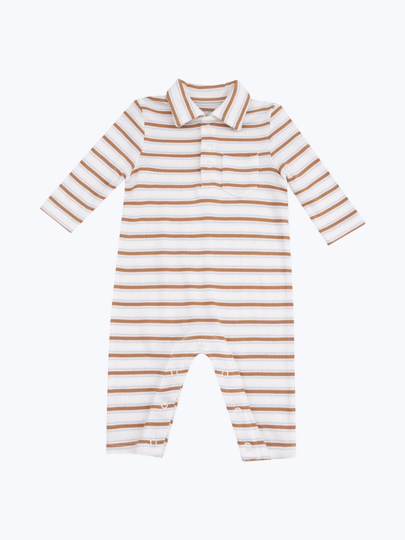 Vintage Brown Stripe Polo Romper