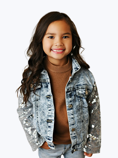 Siver sequin Washed Denim Jacket