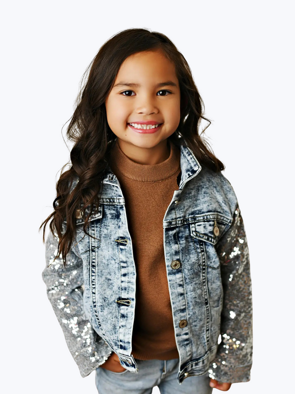 Siver sequin Washed Denim Jacket