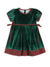 Green Velvet Tartan  Bow Dress