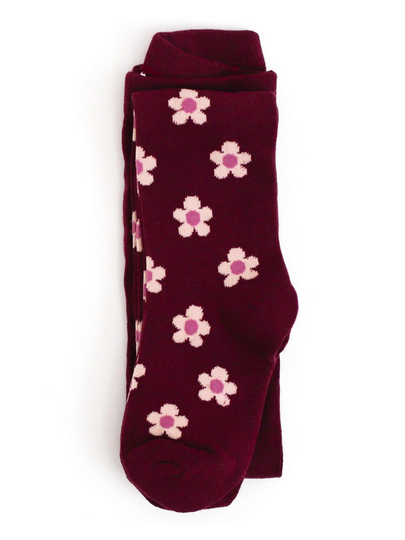 Burgundy Flower Knit Tights