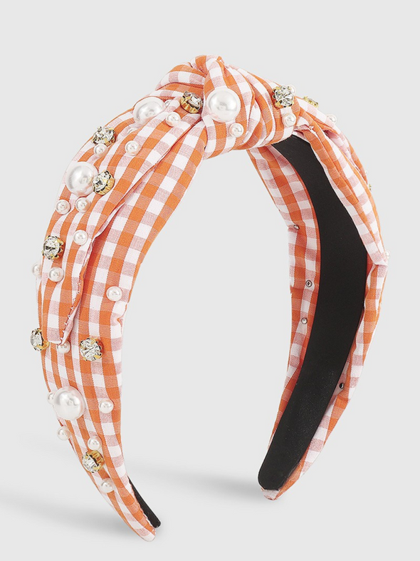 Bejeweled Orange Gingham Headband