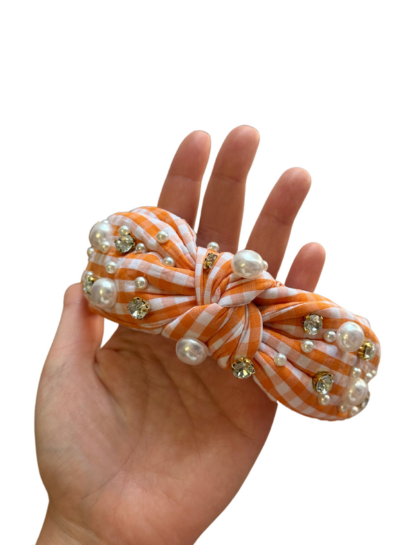 Bejeweled Orange Gingham Headband