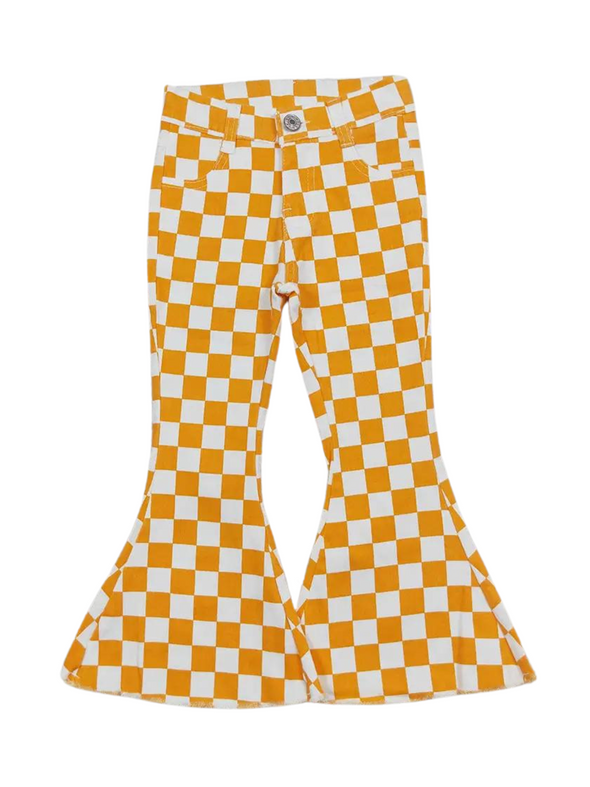 Orange Check Denim Pants