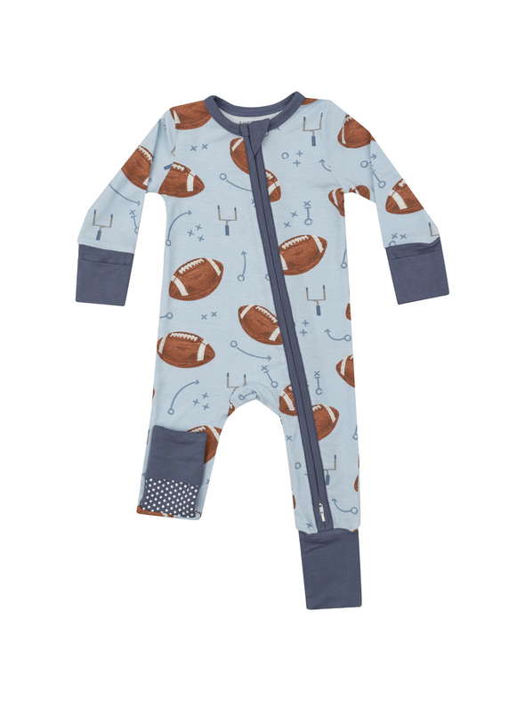 Blue Footballs 2 Way Zip Romper