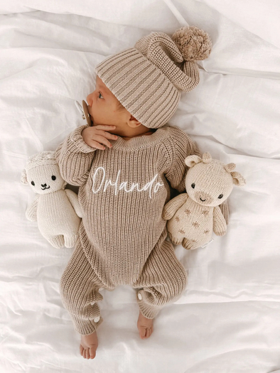 Long Ribbed Romper-Teddy Brown