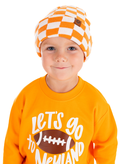 Orange & White Check Beanie