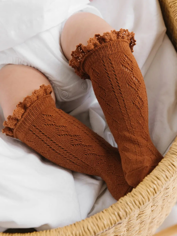 Sugar Almond Fancy Top Knee High Socks