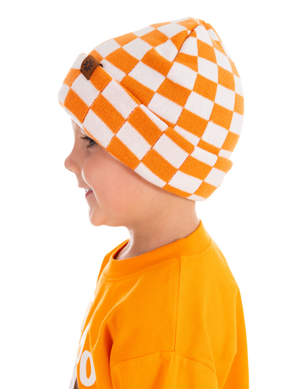 Orange & White Check Beanie