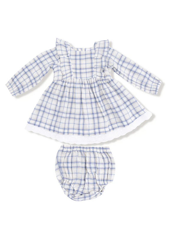 Blue Plaid Smocked Dress Bloomer Set