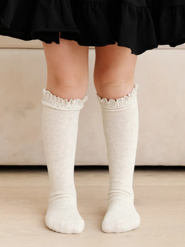 Heathered Ivory Lace Top Knee High