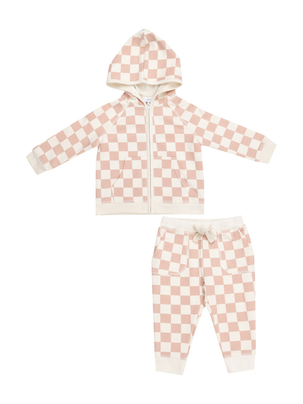 Pink Checkerboard Hoodie + Jogger Set