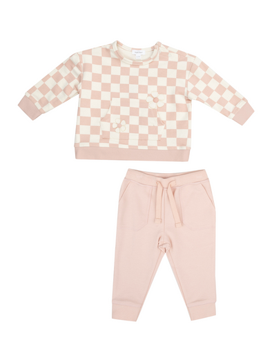 Pink Check Daisy Patch Sweatshirt + Jogger