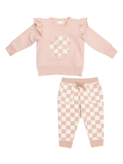 Pink Checkerboard Patch Sweatshirt + Jogger