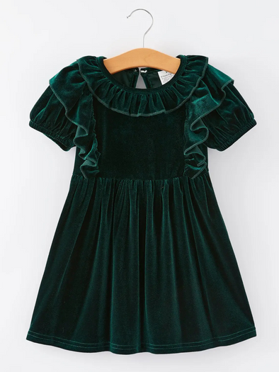 Ruffle Green Velvet Dress