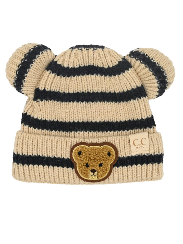 C.C. Beige Striped Teddy Bear Beanie