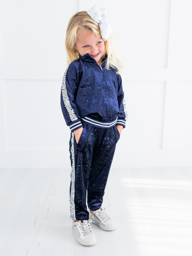 Navy Sequin Velour Set