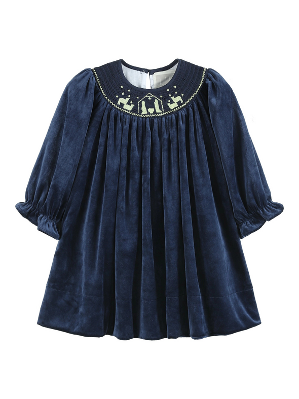 Navy Blue Velvet Nativity Dress