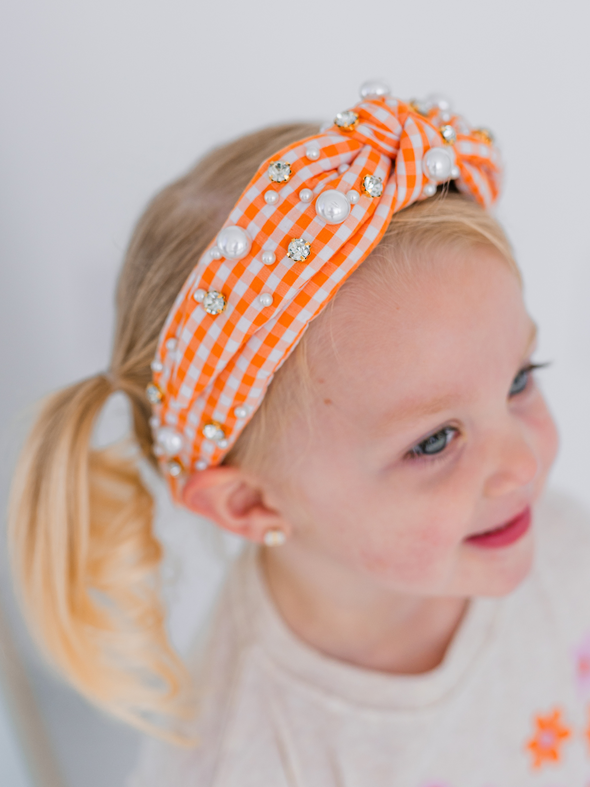 Bejeweled Orange Gingham Headband