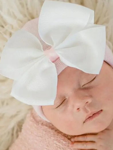 Pink Newborn Hat White Bow