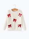 Red Sequin Bow Knit Sweater