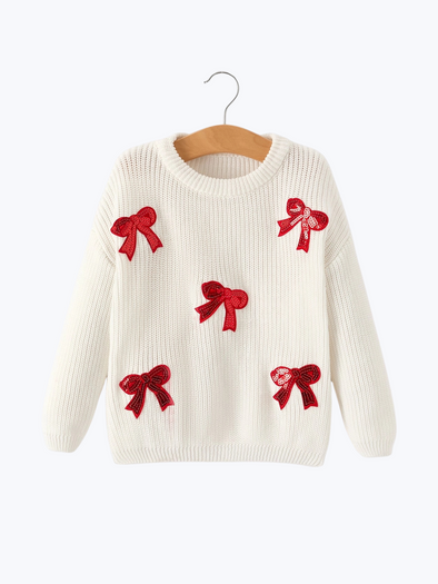 Red Sequin Bow Knit Sweater