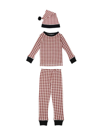 Crimson Plaid Pajama & Hat Set