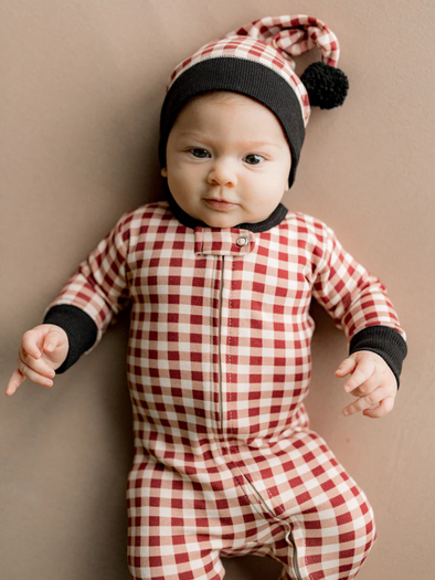 Crimson Plaid Zip Footie & Hat Set