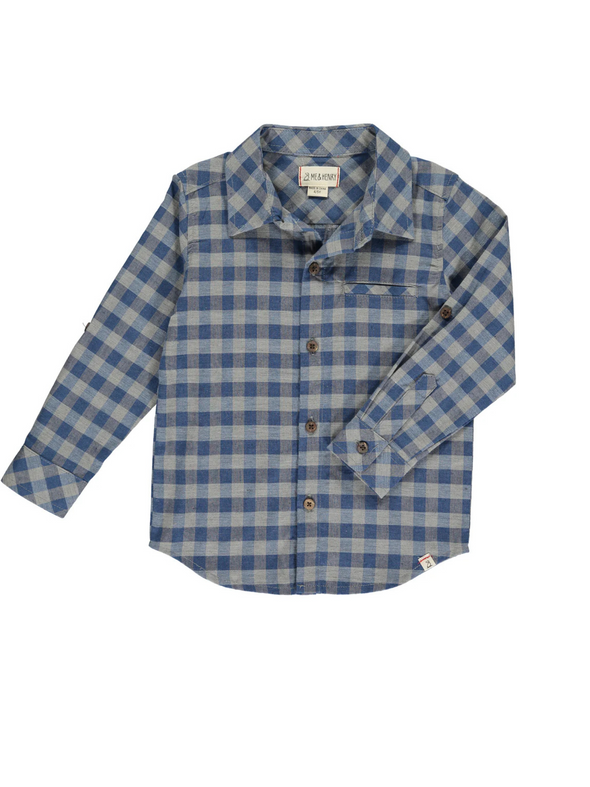 Grey / Blue Plaid Woven Button Down