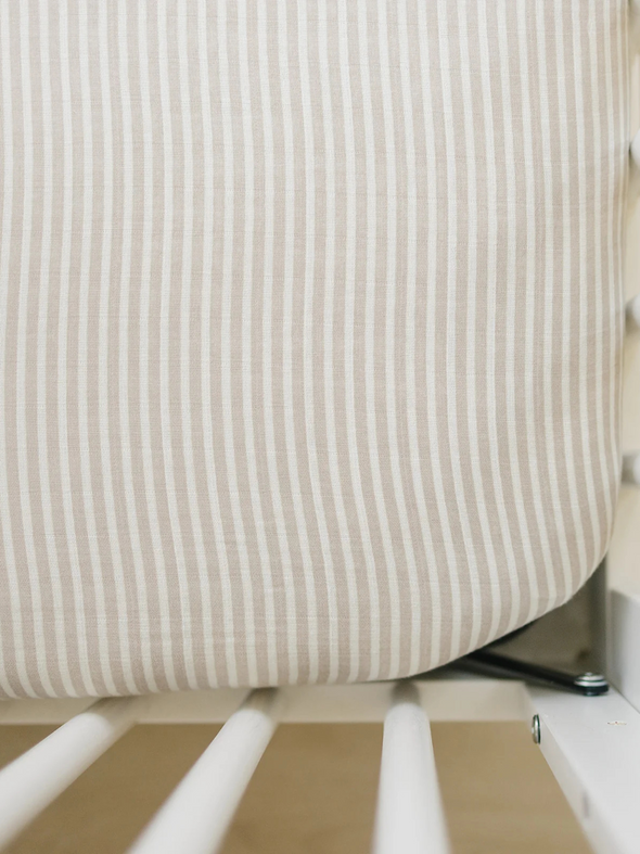 Taupe Stripe Muslin Crib Sheet