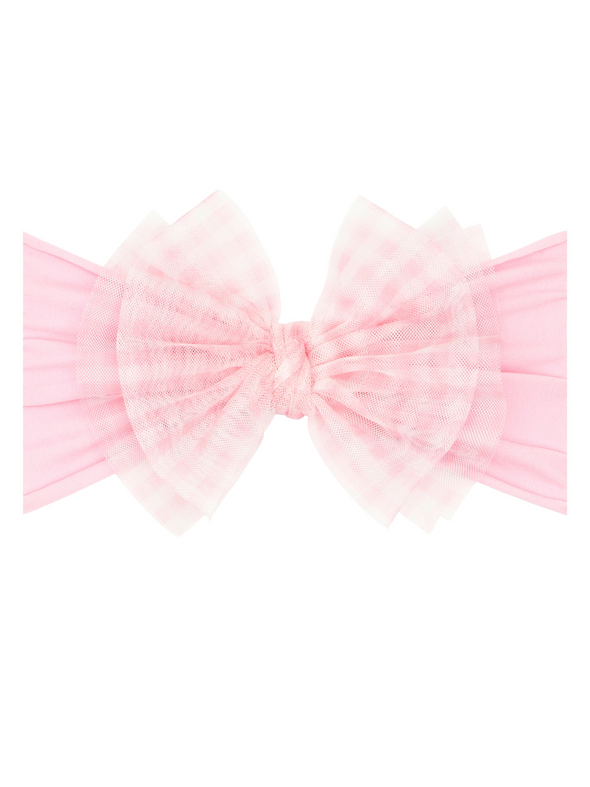 Gingham Pink Nylon Headband Bow