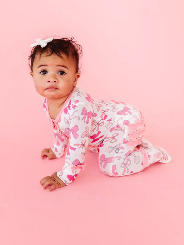 Pink Bow Ruffle Footie