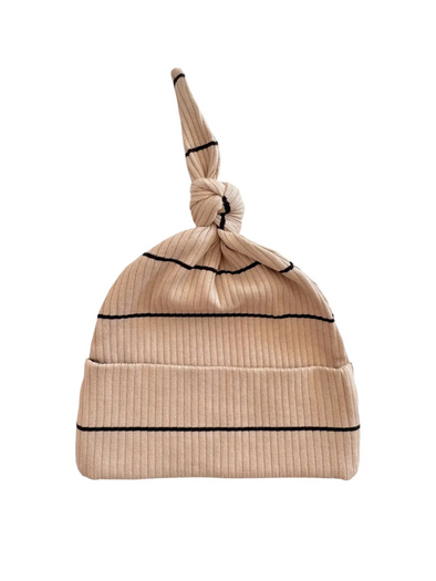 Tan / Black Stripe Organic Ribbed Beanie