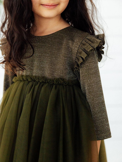 Olive Shimmer Tutu Dress